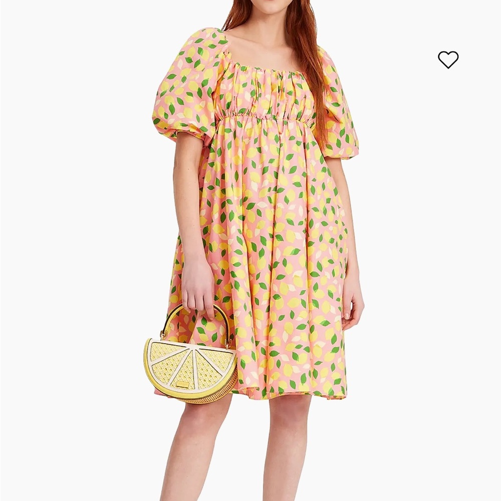 kate spade Pink Lemon Print Puff-Sleeve Mini Dress